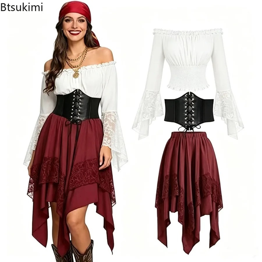 Vintage Fashion Dresses - Rok Panjang Asimetris Gaya Renaisans Halloween,