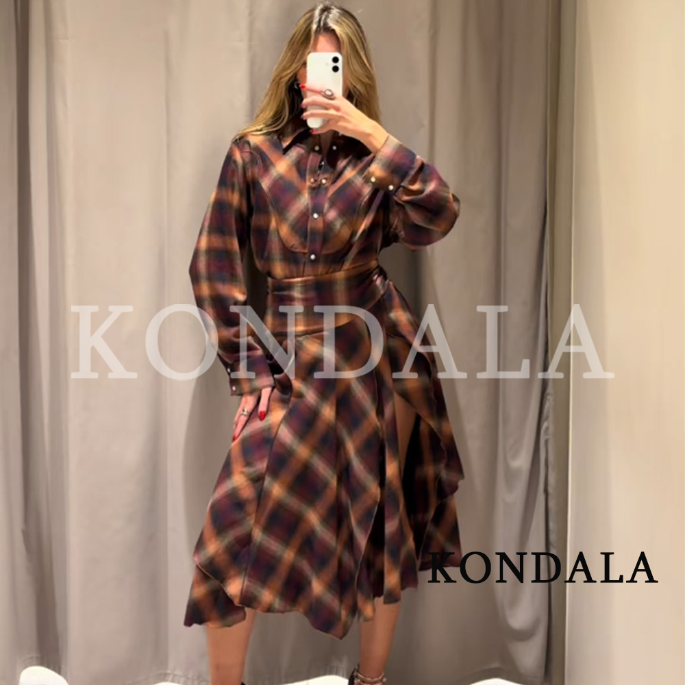 Vintage Fashion Jersey - Set Rok Kotak-kotak Kasual Musim Gugur